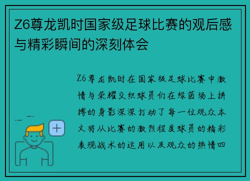 Z6尊龙凯时国家级足球比赛的观后感与精彩瞬间的深刻体会