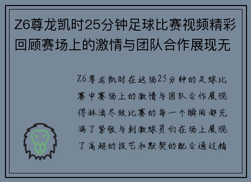 Z6尊龙凯时25分钟足球比赛视频精彩回顾赛场上的激情与团队合作展现无遗