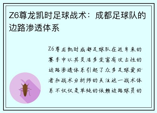 Z6尊龙凯时足球战术：成都足球队的边路渗透体系