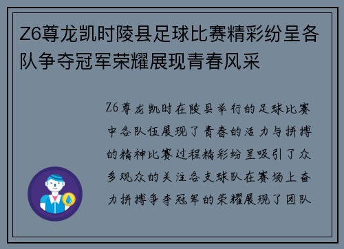 Z6尊龙凯时陵县足球比赛精彩纷呈各队争夺冠军荣耀展现青春风采