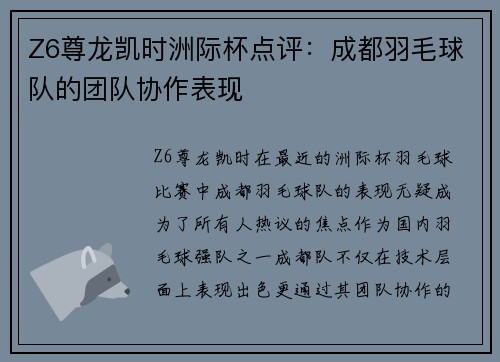 Z6尊龙凯时洲际杯点评：成都羽毛球队的团队协作表现