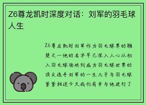 Z6尊龙凯时深度对话：刘军的羽毛球人生