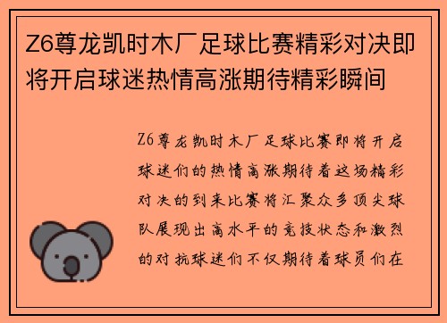 Z6尊龙凯时木厂足球比赛精彩对决即将开启球迷热情高涨期待精彩瞬间