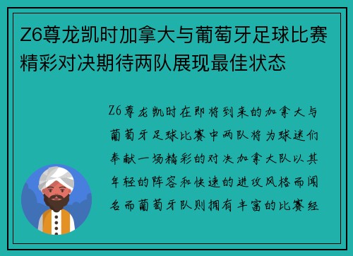 Z6尊龙凯时加拿大与葡萄牙足球比赛精彩对决期待两队展现最佳状态